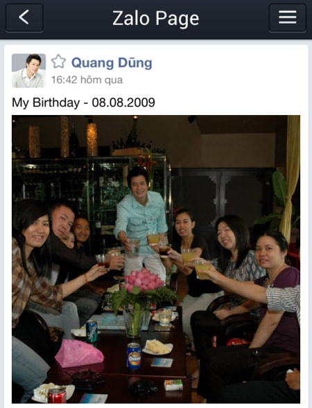 Bữa tiệc sinh nhật của Quang Dũng năm 2009. Đây là buổi tụ họp của anh và những người bạn thân thiết không cùng hoạt động trong làng giải trí